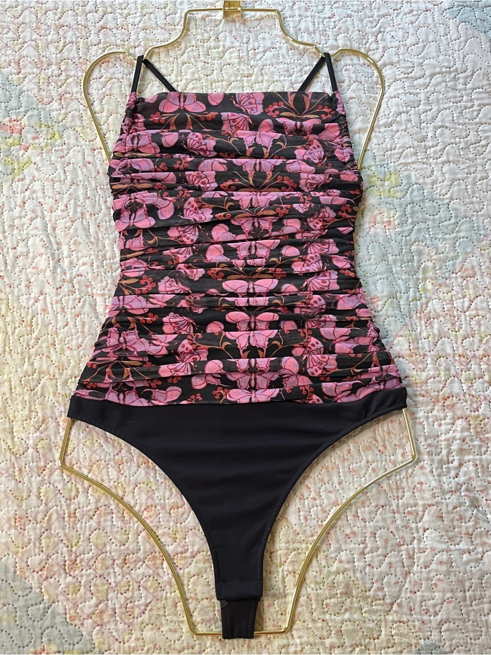 Free People Butterfly & Floral Ruched Bodysuit